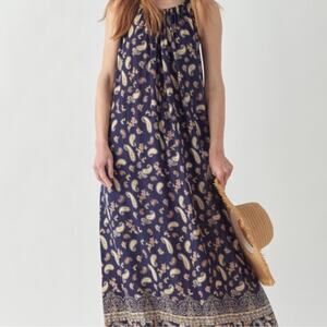 Paisley Print Maxi Sundress Plus Size - Navy Blue
